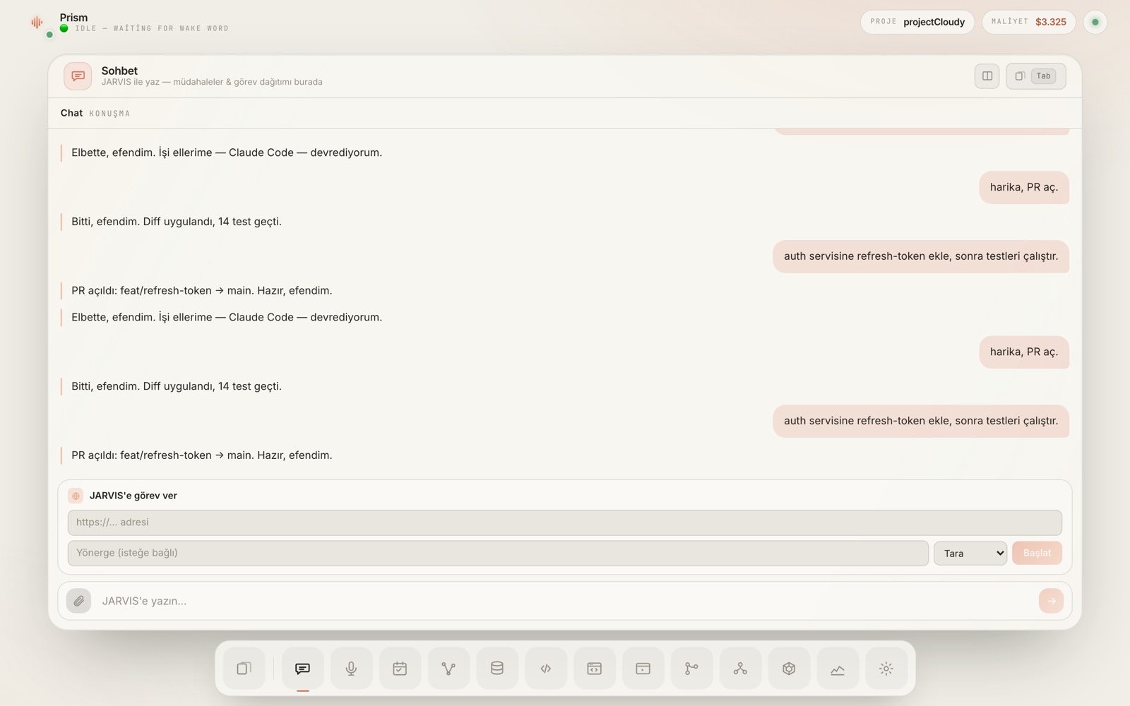 JARVIS — Prism tasarımı, Claude teması